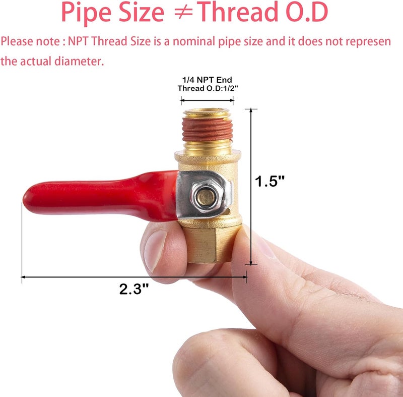 BILBAL 2 Pack 1/4" Heavy Duty Air Compressor Brass Ball Valve Shut Off Switch, 1/4 Inch Male And Female NPT Thread Pipe Fitting - Image 2